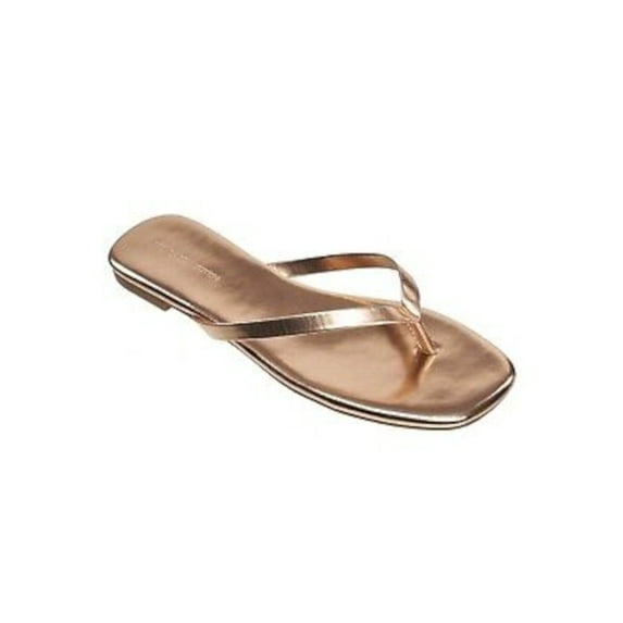 FRENCH CONNECTION Womens Gold Metallic Padded Morgan Round Toe Slip On Leather Flip Flop Sandal 9