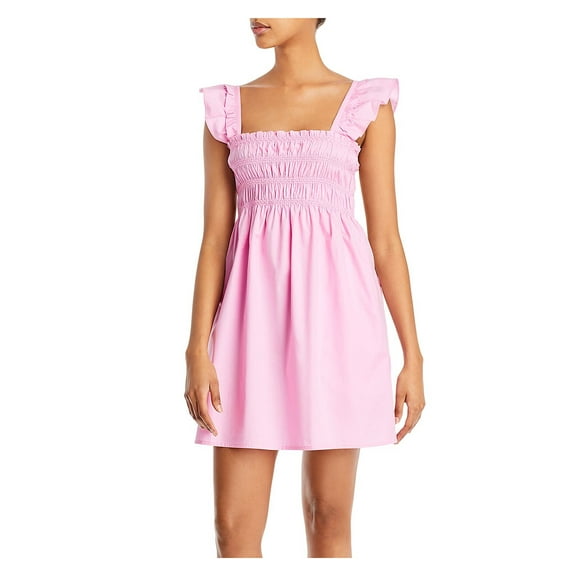FRENCH CONNECTION Womens Pink Ruffled Smocked Pullover Unlined Sleeveless Square Neck Mini A-Line Dress 2