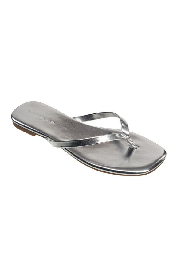 Womens Silver Metallic Padded Morgan Round Toe Slip On Flip Flop Sandal 7