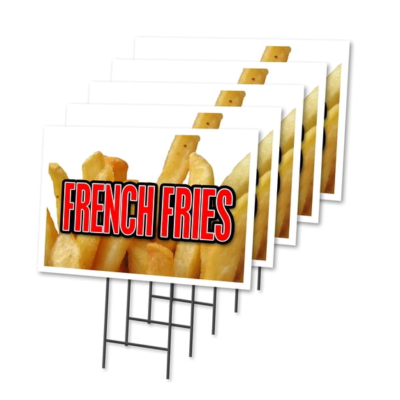 FRENCH FRIES 5 Pack Of 18" x 24" Yard Sign & Stake | Advertise Your Business | Stake Included Image On Front Only | Made in The USA