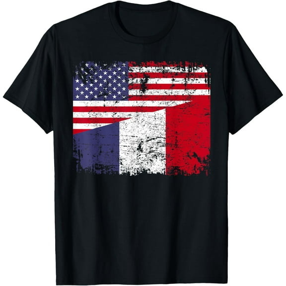 FRENCH ROOTS | Half American Flag | USA FRANCE FLAG T-Shirt