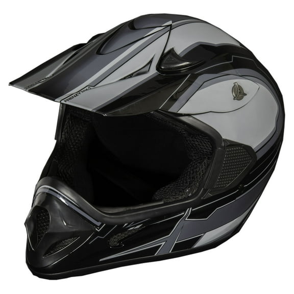 FRENZY Adult MX Helmet, DOT Approved, Black-Grey, XL