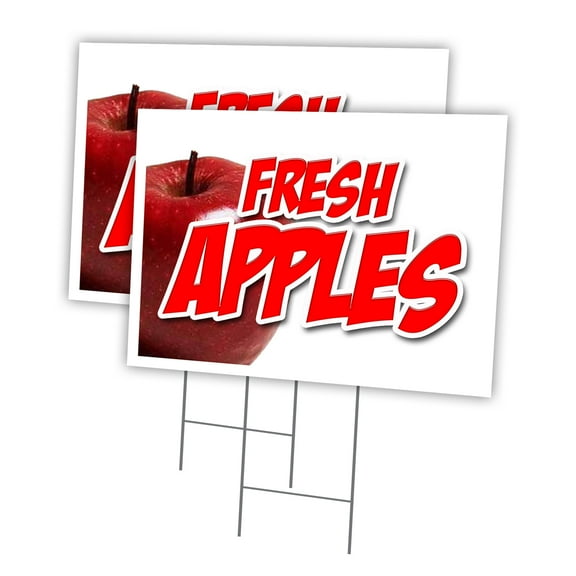 FRESH APPLES 2 Pack Of 18" x 24" Yard Sign & Stake | Advertise Your Business | Stake Included Image On Both Sides | Made in The USA