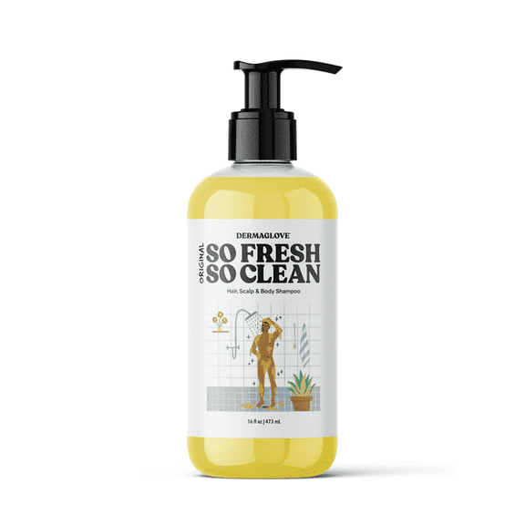 SO FRESH SO CLEAN by DERMAGLOVE - 3-in-1 cleansing solution for skin, scalp, and hair. Blended organic, botanical, plant-based ingredients; combined to nourish, rehydrate and revitalize, 16 oz