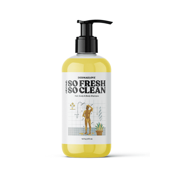 SO FRESH SO CLEAN by DERMAGLOVE - 3-in-1 cleansing solution for skin, scalp, and hair. Blended organic, botanical, plant-based ingredients; combined to nourish, rehydrate and revitalize, 16 oz