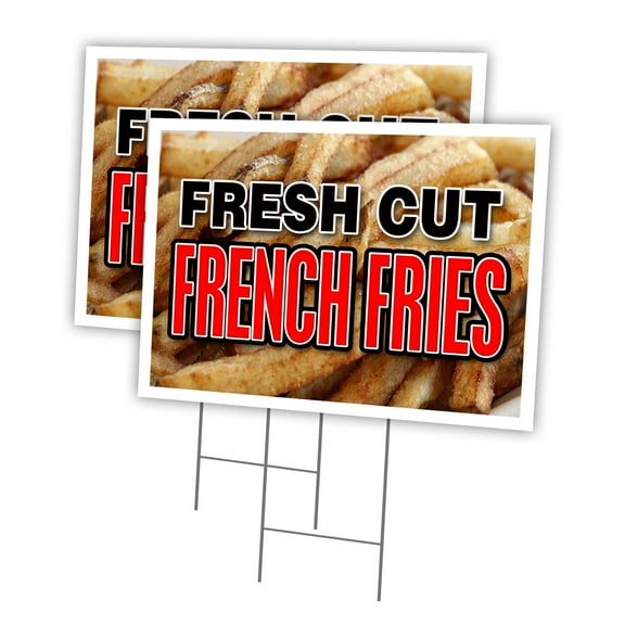 FRESH CUT FRENCH FRIES 2 Pack Of 18" x 24" Yard Sign & Stake outdoor plastic window | Advertise Your Business | Stake Included Image On Front Only | Made in The USA