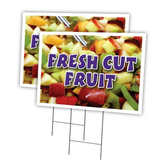 FRESH CUT FRUIT 2 Pack Of 12" x 16" Yard Sign & Stake | Advertise Your Business | Stake Included Image On Front Only | Made in The USA