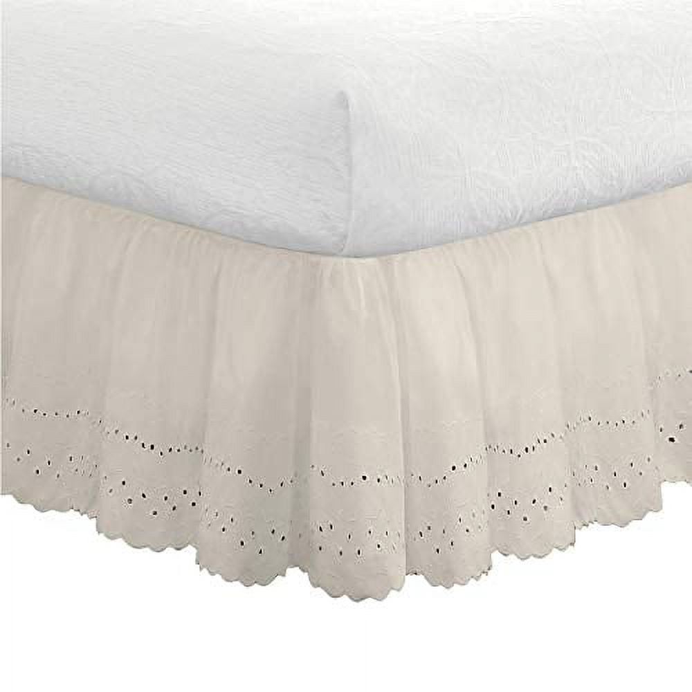 FRESH IDEAS Eyelet Bed Skirt Dust Ruffle Embroidered Details, Classic 14â€ drop length Gathered