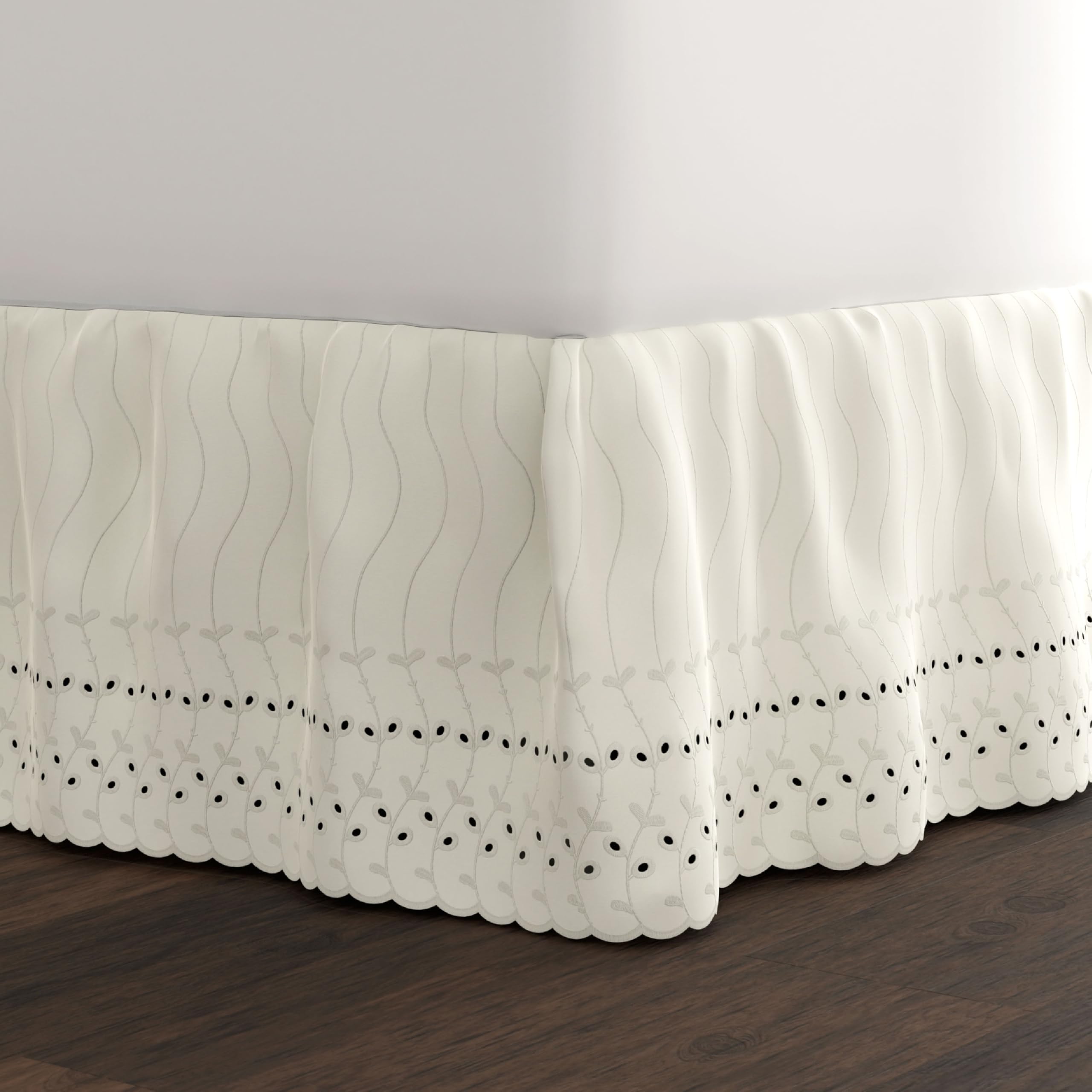 FRESH IDEAS Ideas Ruffled Eyelet Bed Skirt Dust Ruffle with Gathered