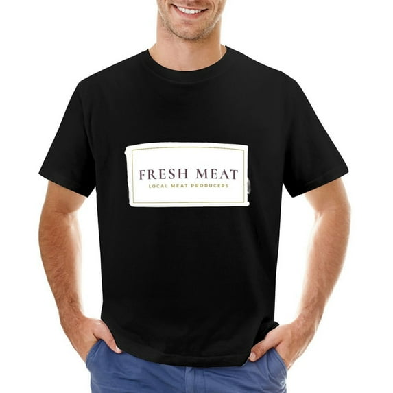 FRESH MEAT Vintage T-shirt Mens Cotton Classic Crewneck Short Sleeve Tees Unisex Black 2XL