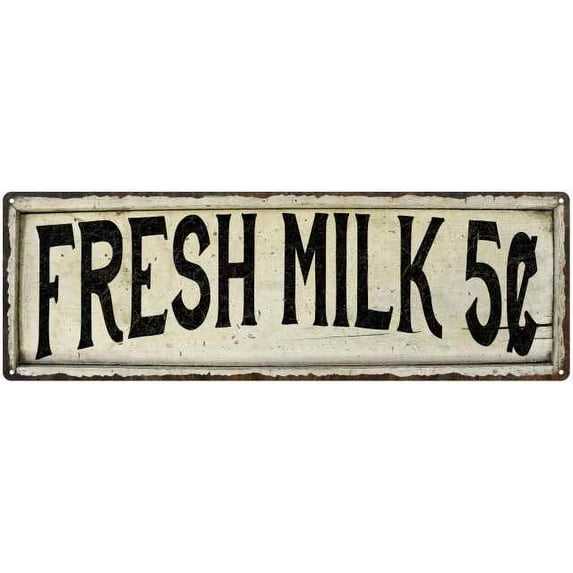 FRESH MILK 5? Farmhouse Style Wood Look Sign Gift 8x24 Metal Decor 108240028172