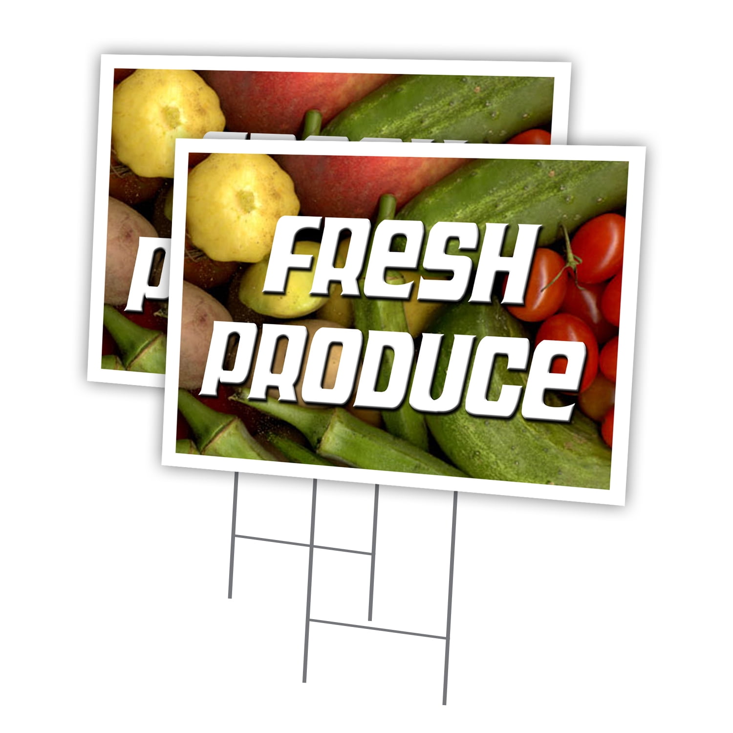 FRESH PRODUCE 2 Pack Of 12" x 16" Yard Sign & Stake | Advertise Your Business | Stake Included Image On Both Sides | Made in The USA