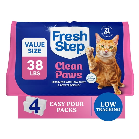 Fresh Step Clean Paws Multi-Cat Clumping Cat Litter, Febreze Freshness Scent,38 lb, Easy Pour Pouches (4 Pack)
