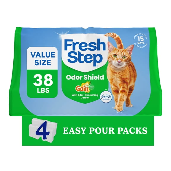 Fresh Step Odor Shield Multi-Cat Clumping Cat Litter, Gain Original Scent, 38 lb, Easy Pour Pouches (4 Pack)