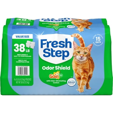 Fresh Step Odor Shield Multi Cat Clumping Litter, Gain Original, 38 lb Total, Easy Pour Pouches (4 Pack)