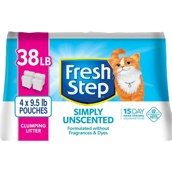 Fresh Step Simply Unscented Clumping Litter, 38 lbs. (4 x 9.5 lb. Pouch)