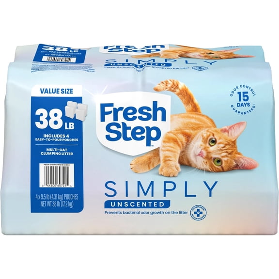 Fresh Step Simply Unscented Multi Cat Clumping Litter, 38 lb (4 x 9.5 lb Pouch)