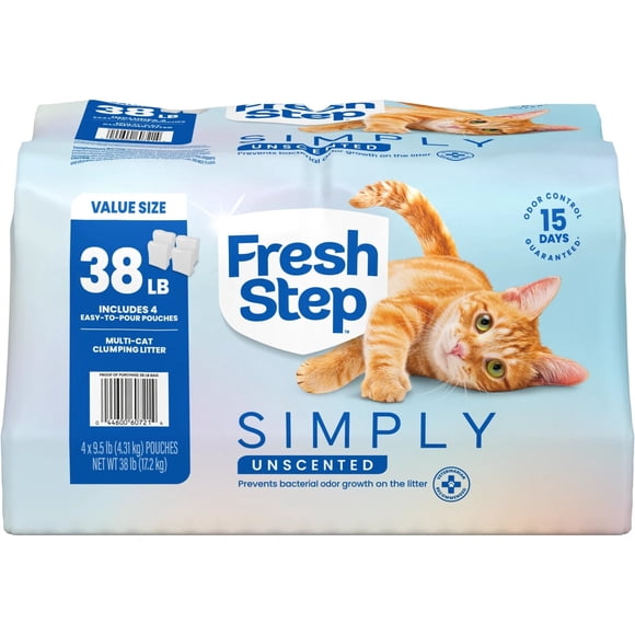Fresh Step Simply Unscented Multi Cat Clumping Litter, 38 lb (4 x 9.5 lb Pouch)