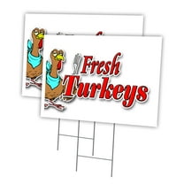 FRESH TURKEYS 2 Pack Of 12" x 16" Yard Sign & Stake | Advertise Your Business | Stake Included Image On Front Only | Made in The USA