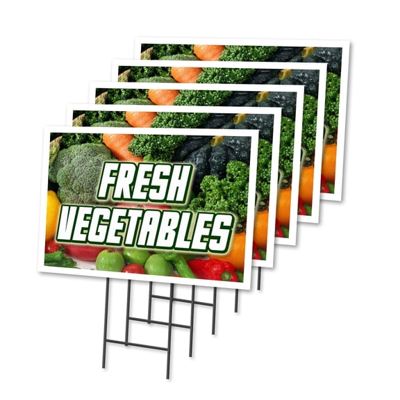 FRESH VEGETABLES 5 Pack Of 12" x 16" Yard Sign & Stake | Advertise Your Business | Stake Included Image On Both Sides | Made in The USA