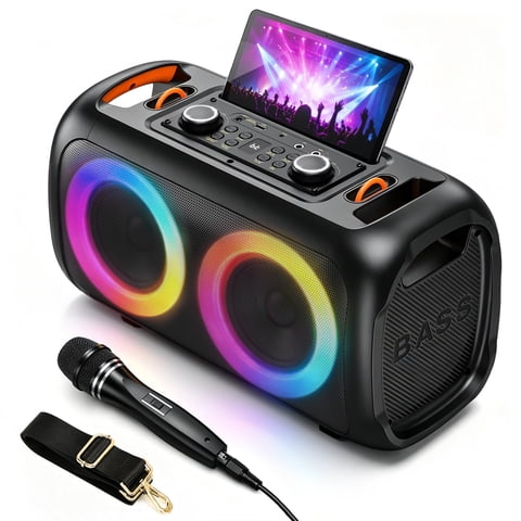 FRESHDEW Big Bluetooth Speakers with Microphone, Outdoor Party Speaker with Tws and EQ Control Aux Usb