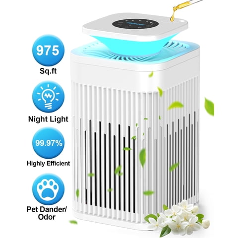 FRESHDEW HEPA Air Purifier for Bedroom, Small Room Air Cleaner with Pet Dander, Dust & Odor Removal, Quiet Sleep Mode, Compact Home Air Purifier AP203, White