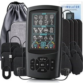 FRESHDEW TENS Unit, Rechargeable Muscle Stimulator with 12 Reusable Pads, EMS Dual Channel, 28 Modes, 40 Intensity for Back, Neck, Leg Relief
