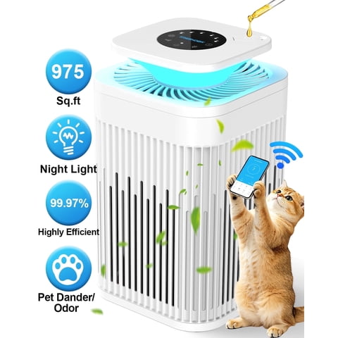 FRESHDEW HEPA Air Purifier for Bedroom with APP, Small Room Air Cleaner with Pet Dander, Dust & Odor Removal, Quiet Sleep Mode, Compact Home Air Purifier AP203, White