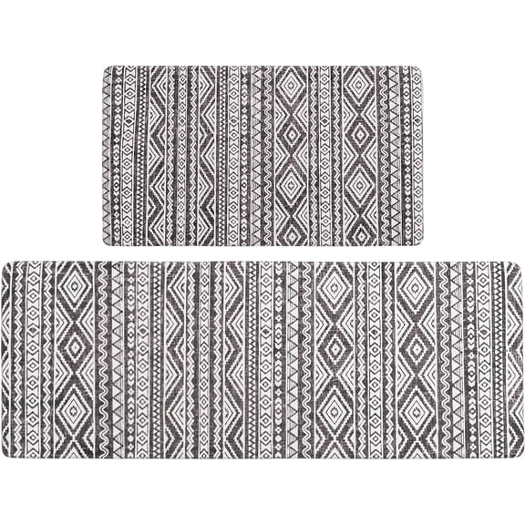 FRESHMINT Anti Fatigue Kitchen Mats for Floor 2 Piece Set, Waterproof & Non-Skid Boho Kitchen Rugs, Cushioned Kitchen Mat for Standing Washable Comfort Desk Kitchen Runners, 17"x30"+17"x47"