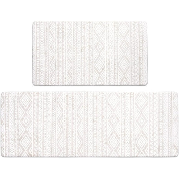 FRESHMINT Anti Fatigue Kitchen Mats for Floor 2 Piece Set, Waterproof & Non-Skid Boho Kitchen Rugs, Cushioned Kitchen Mat for Standing Washable Comfort Desk Kitchen Runners, 17"x30"+17"x47"
