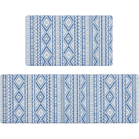 FRESHMINT Anti Fatigue Kitchen Mats for Floor 2 Piece Set, Waterproof & Non-Skid Boho Kitchen Rugs, Cushioned Kitchen Mat for Standing Washable Comfort Desk Kitchen Runners, 17"x30"+17"x47"