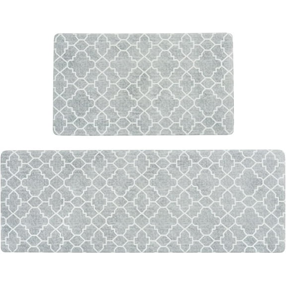 FRESHMINT Kitchen Mat Set of 2, Anti-Fatigue Cushioned Kitchen Mats for Floor, Waterproof Non Slip Comfort Standing Mat, Boho Kitchen Rug for Kitchen Decor, Sink, Office, 17"x30"+17"x47", Stone Gray