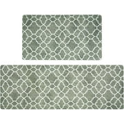 FRESHMINT Kitchen Mat Set of 2, Anti-Fatigue Cushioned Kitchen Mats for Floor, Waterproof Non Slip Comfort Standing Mat, Boho Kitchen Rug for Kitchen Decor, Sink, Office, 17x30+17x47, Sage Green