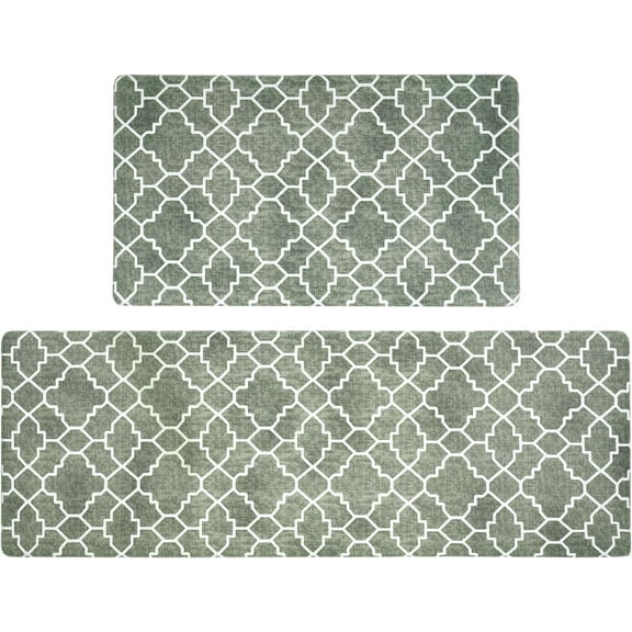 FRESHMINT Kitchen Mat Set of 2, Anti-Fatigue Cushioned Kitchen Mats for Floor, Waterproof Non Slip Comfort Standing Mat, Boho Kitchen Rug for Kitchen Decor, Sink, Office, 17"x30"+17"x47", Sage Green