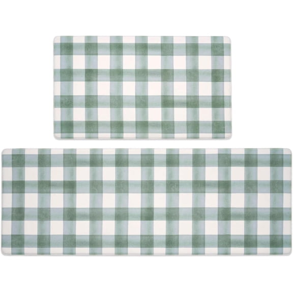 FRESHMINT Modern Farmhouse Plaid 2 Piece Set Kitchen Mats for Floor Anti Fatigue Waterproof & Non-Skid Kitchen Rugs Cushioned Kitchen Mat for Standing Washable Comfort Desk Kitchen Runners