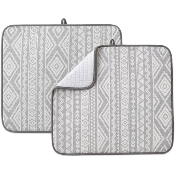 FRESHMINT Printed Dish Drying Mats for Kitchen Counter 2 Pack Absorbent Reversible Drying Mats Microfiber Kitchen Countertop Protector Dishes Drying Pad Extra Large 18"x16" Dish Mat