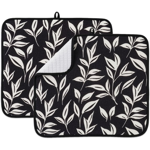 FRESHMINT Printed Dish Drying Mats for Kitchen Counter 2 Pack Absorbent Reversible Drying Mats Microfiber Kitchen Countertop Protector Dishes Drying Pad Extra Large 18"x16" Dish Mat
