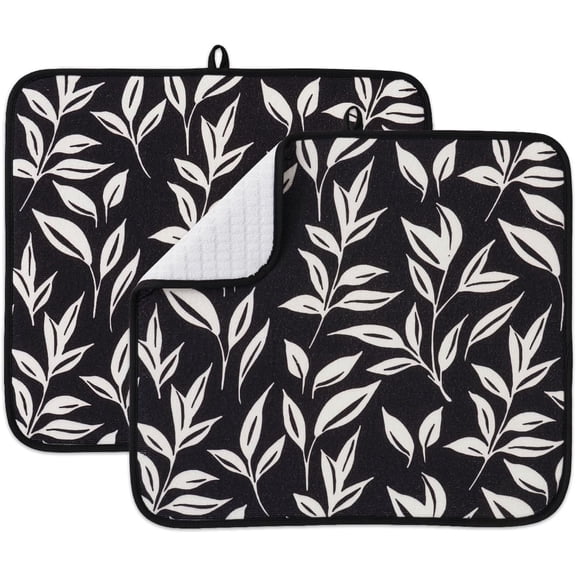 FRESHMINT Printed Dish Drying Mats for Kitchen Counter 2 Pack Absorbent Reversible Drying Mats Microfiber Kitchen Countertop Protector Dishes Drying Pad Extra Large 18"x16" Dish Mat