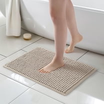 FRESHMINT Thick Chunky Chenille Bathroom Rug, 17'' x 24'', Non Slip Bath Mat, Soft Decor Accessory, Cute Shower Mat, Water Absorbent, Washable, Beige