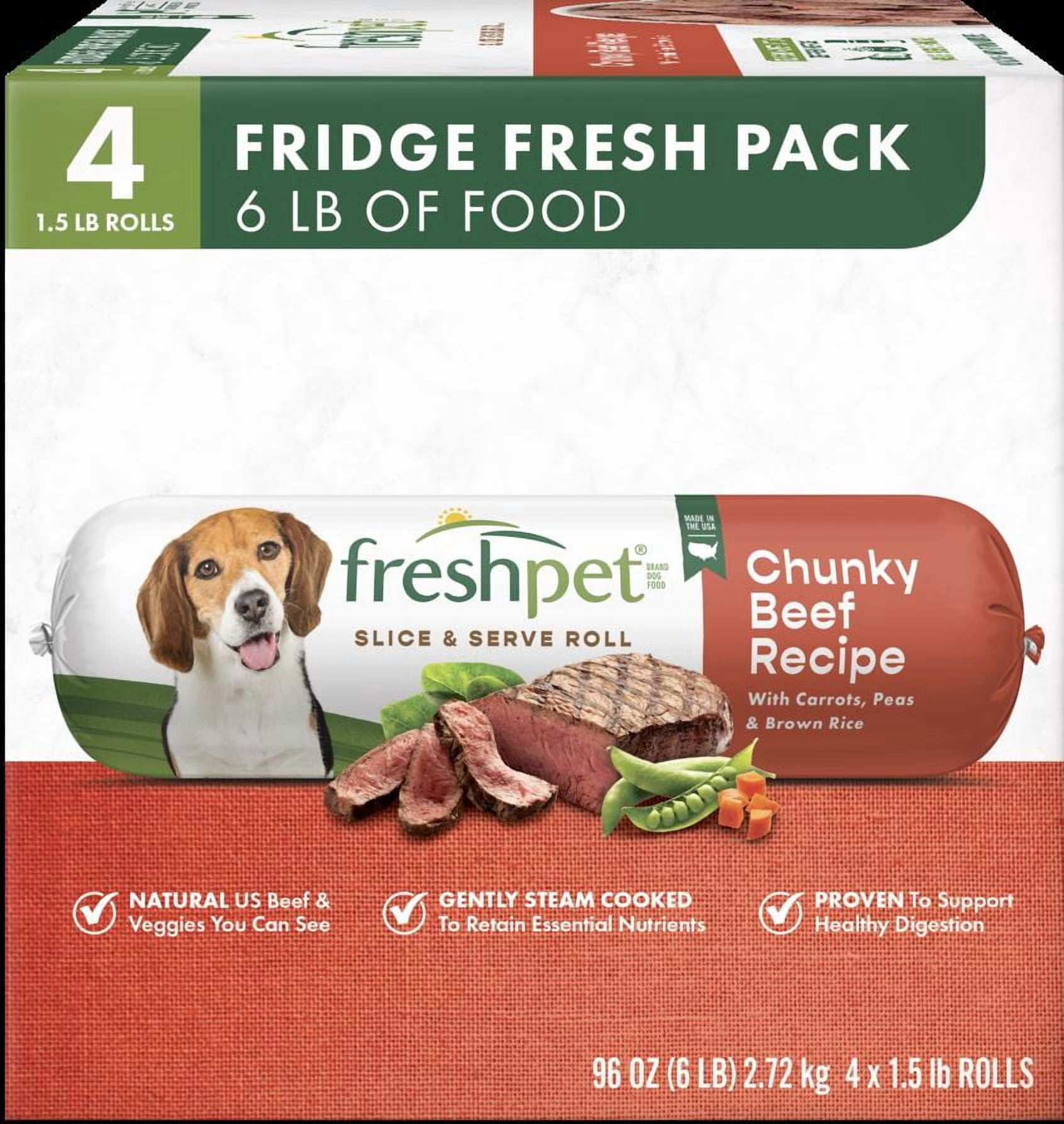 Freshpet Fresh Dog Food, Chunky Beef & Carrot Recipe Value Pack 4-1.5 lb Rolls