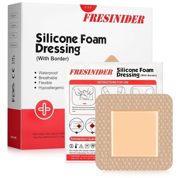 FRESINIDER 3" x 3" Silicone Foam Dressing with Adhesive Border, 10 Pack, Waterproof Self-Adhesive Wound Care Bandages