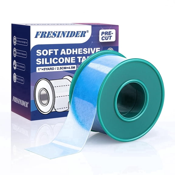 FRESINIDER Silicone Medical Tape – 1" x 5 Yard Blue 1 Roll, Pre-Cut, Waterproof & Repositionable, Pain-Free Removal, Hypoallergenic Adhesive for Sensitive Skin, Wound Care & First Aid Use