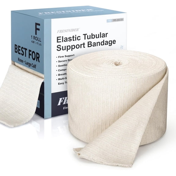 FRESINIDER Size F Elastic Tubular Support Bandage (4" x 11 Yards) Light to Moderate Compression Roll for Large Knee & Thigh, Breathable Stretch Stockinette