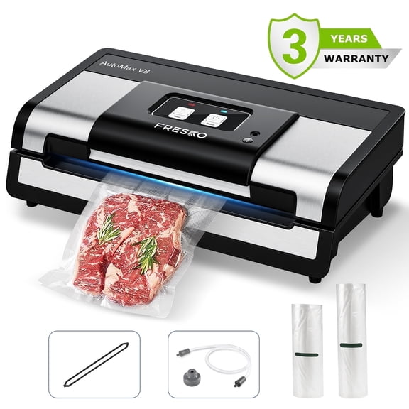 FRESKO Automatic Vacuum Sealer Machine with Built-in Bag Cutter & Storage, Includes 2 Bag Rolls for Food Preservation