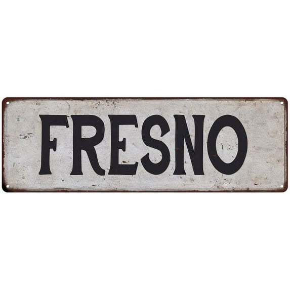 FRESNO Vintage Look Rustic Metal 8x24 Sign City State 108240041055