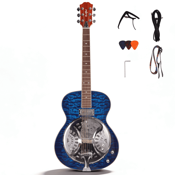 FRETFLOW Acoustic Electric Guitar 40 in Full Size Steel String, Beginner Kit with Strap Capo Picks Cable, with Pickup Volume Tone Knobs Blue
