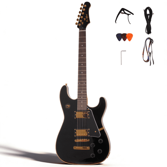 FRETFLOW Electric Guitar Kit, Beginner Electric Guitar 39 Inch, LS Style HH Pickups Includes Cable Strap Capo Picks WrenchBlack