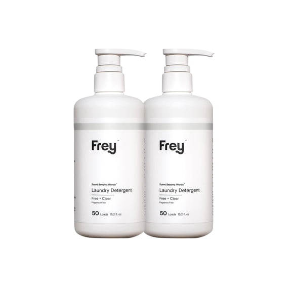 FREY Concentrated Liquid Laundry Detergent | Formulated for Sensitive Skin & HE Washers | Removes Stains Effectively | 50 Loads per Bottle (2-pack Unscented)