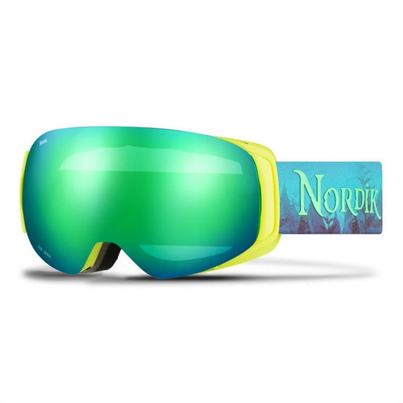 FREYA Magnetic Green Kid Teen Ski Goggles with Designed Straps - Bonus Lenses