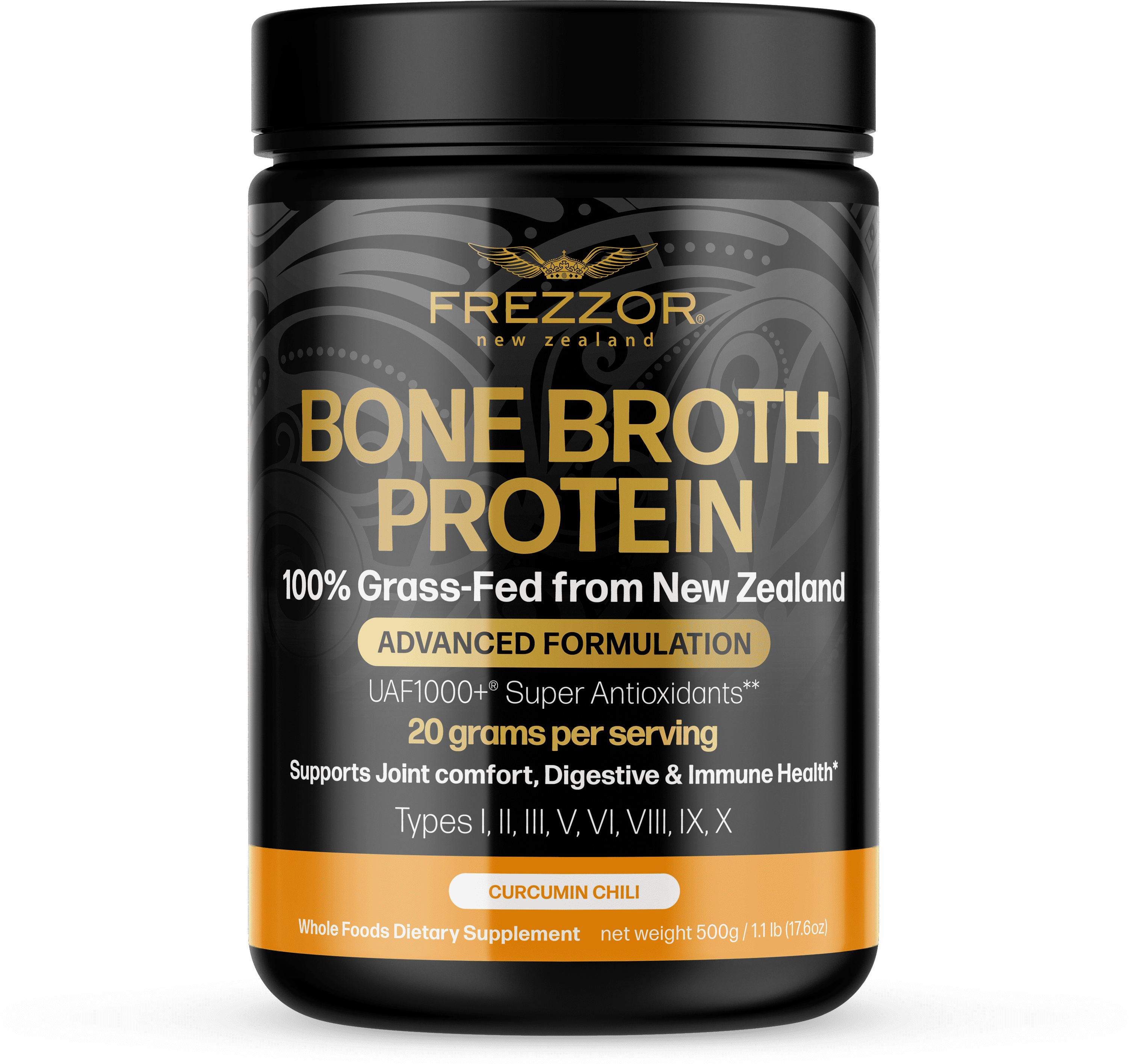 FREZZOR 100% Grass-Fed Bone Broth Collagen Protein Powder Supplement, 17.6oz/ 500g
